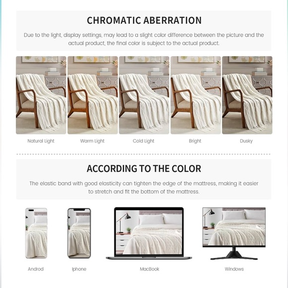 BOURINA Fluffy Chenille Knitted Fringe Throw Blanket, Off White 50" x 60" - Picture 6 of 7